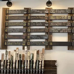a wall of beer taps