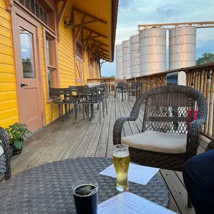 a beer on a patio table