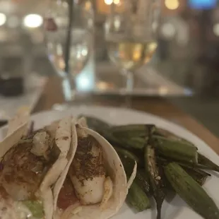 Blackened fish tacos w/okra