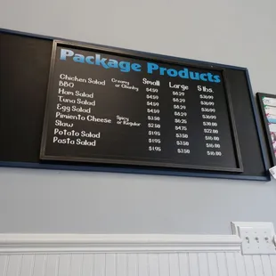 Menu of the products you can take home