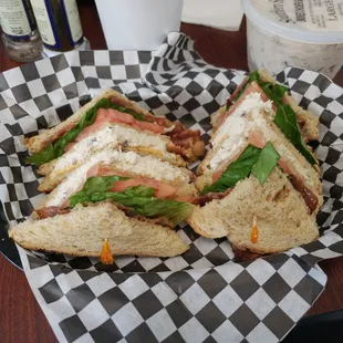 Creamy chicken salad club sandwich