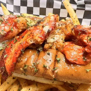 a hot dog and french fries