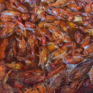a pan full of cooked crawfish