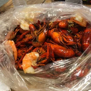 a bag full of crawfish