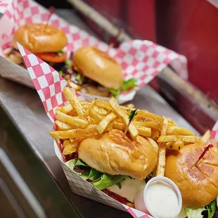 buffalo chicken and bbq bacon sliders! so good!