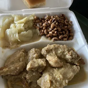 Cabbage, Black Eye Peas and Smothered Turkey Chops