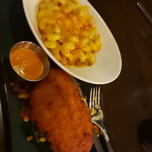Fried fish and macaroni cheese