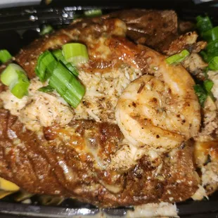 Seafood loaded potato