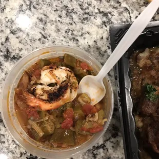 Stewed Okra/tomatoes with sausage and shrimp