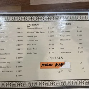 a menu for a restaurant