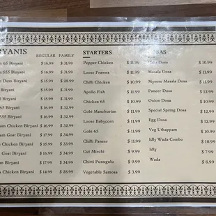 menu