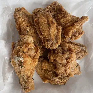 Garlic Parmesan fried chicken wings, with a hint of lemon pepper