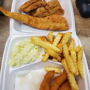 Small fish plate w/ fries, coleslaw &amp; hushpuppies