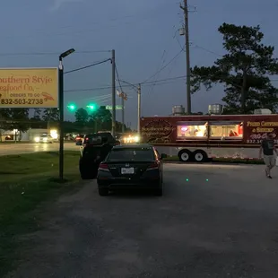 The Southern Style Seafood truck, waiting and dining area (out of frame).