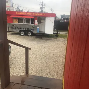 The trailer from the indoor dining door