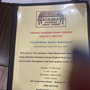 Menu Front Cover