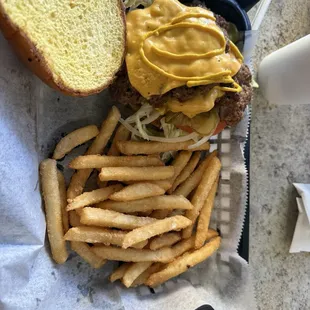 Double smash burger and fries