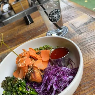 Spicy Buddha bowl with salmon