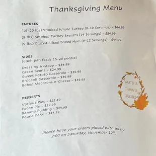 Thanksgiving Menu