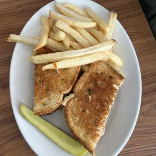 Patti melt with fries and a side salad from the great salad bar.