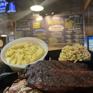 Mac cheese, dirty rice and ribs