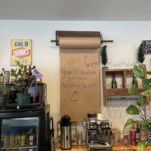 a menu on the wall
