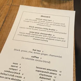 dessert menu