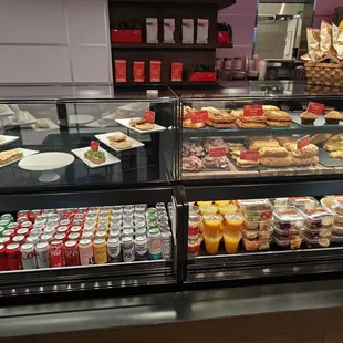 a display case filled with various foods