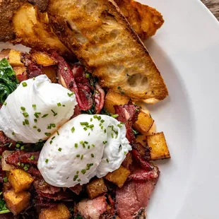 Sunday Brunch Menu: Poached Eggs &amp; Pastrami Hash ($16)
