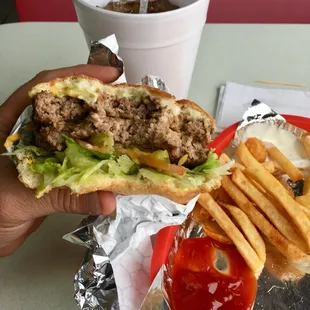 a hamburger and fries