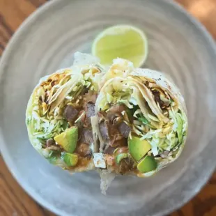 an overhead view of a burrito