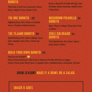 Southland Burrito Co Menu - January 11, 2024