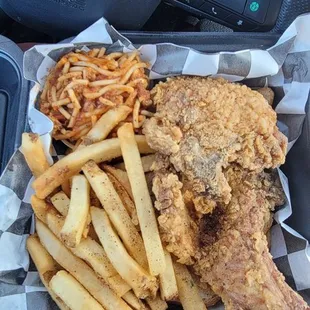 Ordered Pork chops and fries.came with a small side of spaghetti.