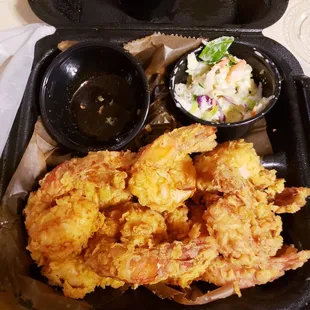 JUST SHRIMP BABY! With coleslaw and henny honey sauce.  They also have amazingly fresh cocktail sauce !