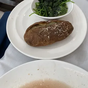 Baked potato and sautéed spinach. The two sides my husband selected that come with entree