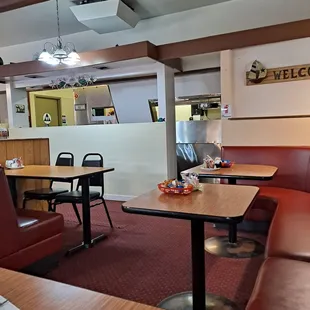 the seating area of the restaurant