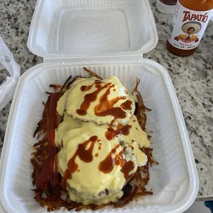 Corn beef hash egg Benedict