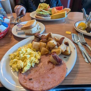 Ham, 2 eggs, country fried potatoes.