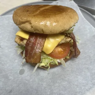 bacon, cheese, lettuce, and tomato