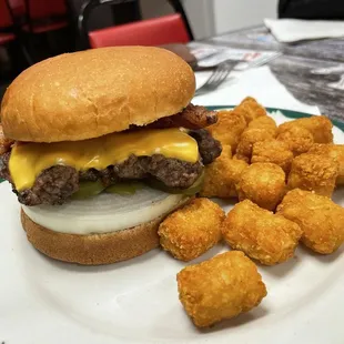 Bacon Cheeseburger with Tator Tots.