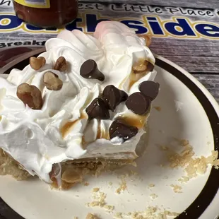 Carmel pie, not too sweet, just right.