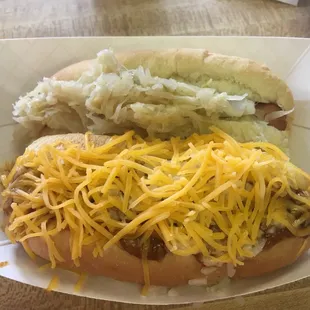 Chilly dog &amp; cheesy coney.