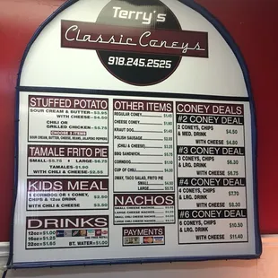a menu on a wall