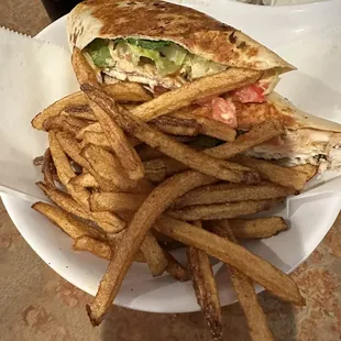 Mahi wrap w fries. Good price too!