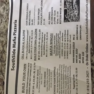 Peek of the menu