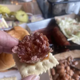 Hot guts on crackers