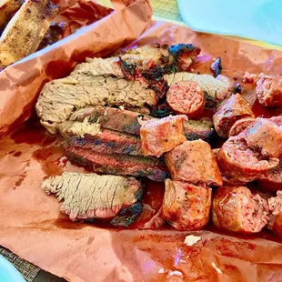 a plate of meat and vegetables