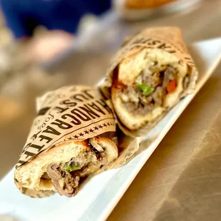 two burritos on a plate