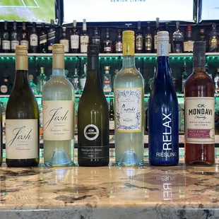 a variety of wine bottles