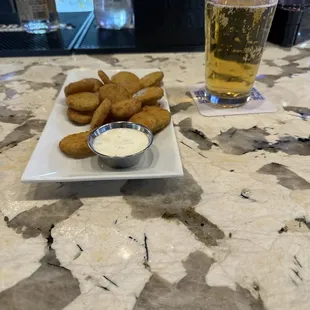 Deep fried pickles and a cold